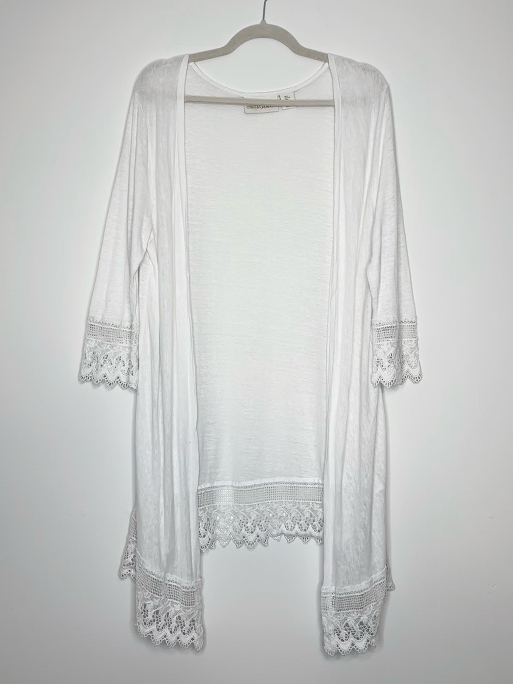 Cynthia Rowley Crochet Lace Linen Blend White Cardigan Layering Old Money Bridal